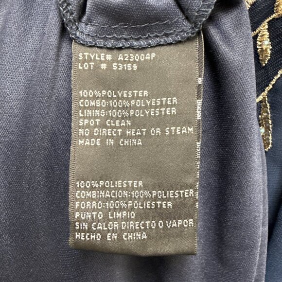 Betsy & Adam Size 14 Petite Navy Embellished Chiffon Gown Gold Floral Maxi Dress - Picture 12 of 12